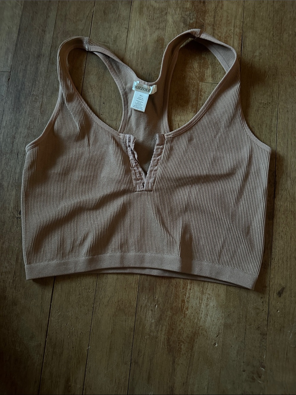 Bozzolo Ribbed V-Notch Racerback Bralette in Tan